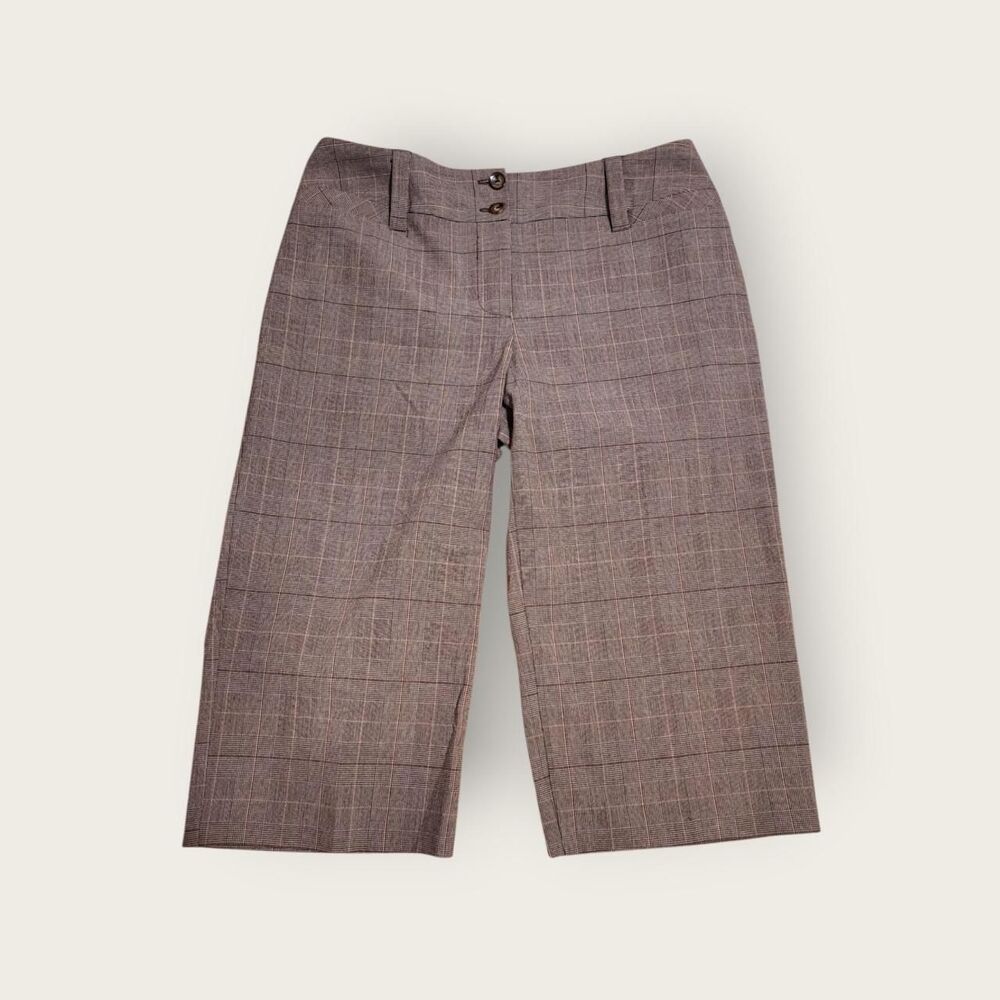 Vintage Y2k early 2000s BCX grey plaid low rise wide leg capri pants
